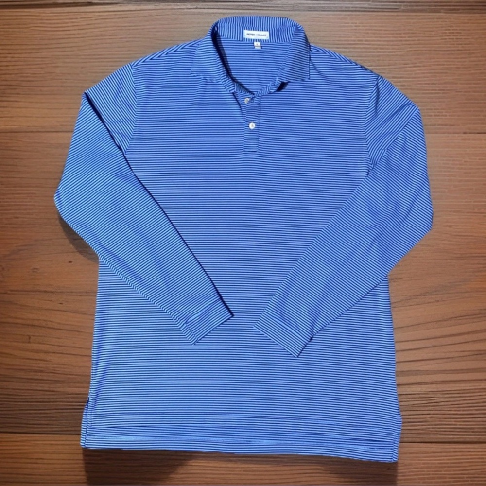 PETER MILLAR Rainfall Long Sleeve Polo Men's Striped Blue MF23EK81ELS Sz Large - Picture 1 of 6